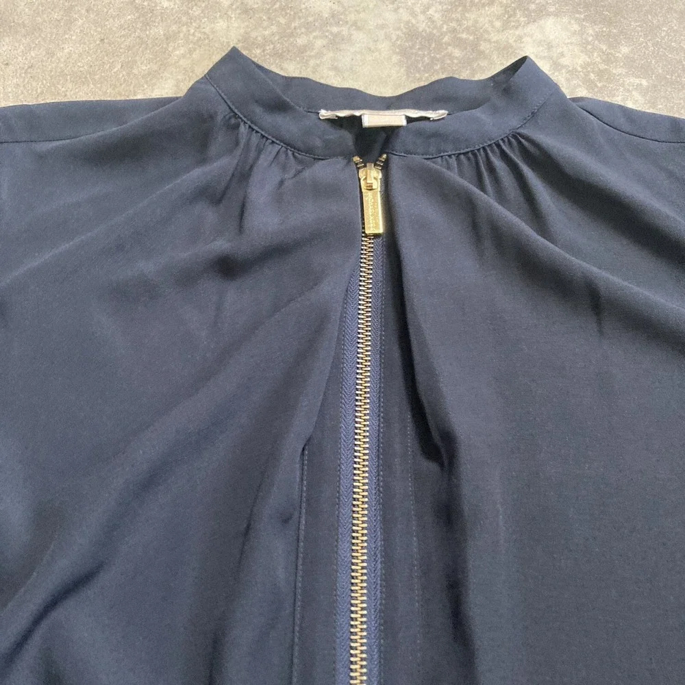 Michael Kors Blouse Womens 6 Navy Blue Tie Neck Long Sleeve Career Work Top